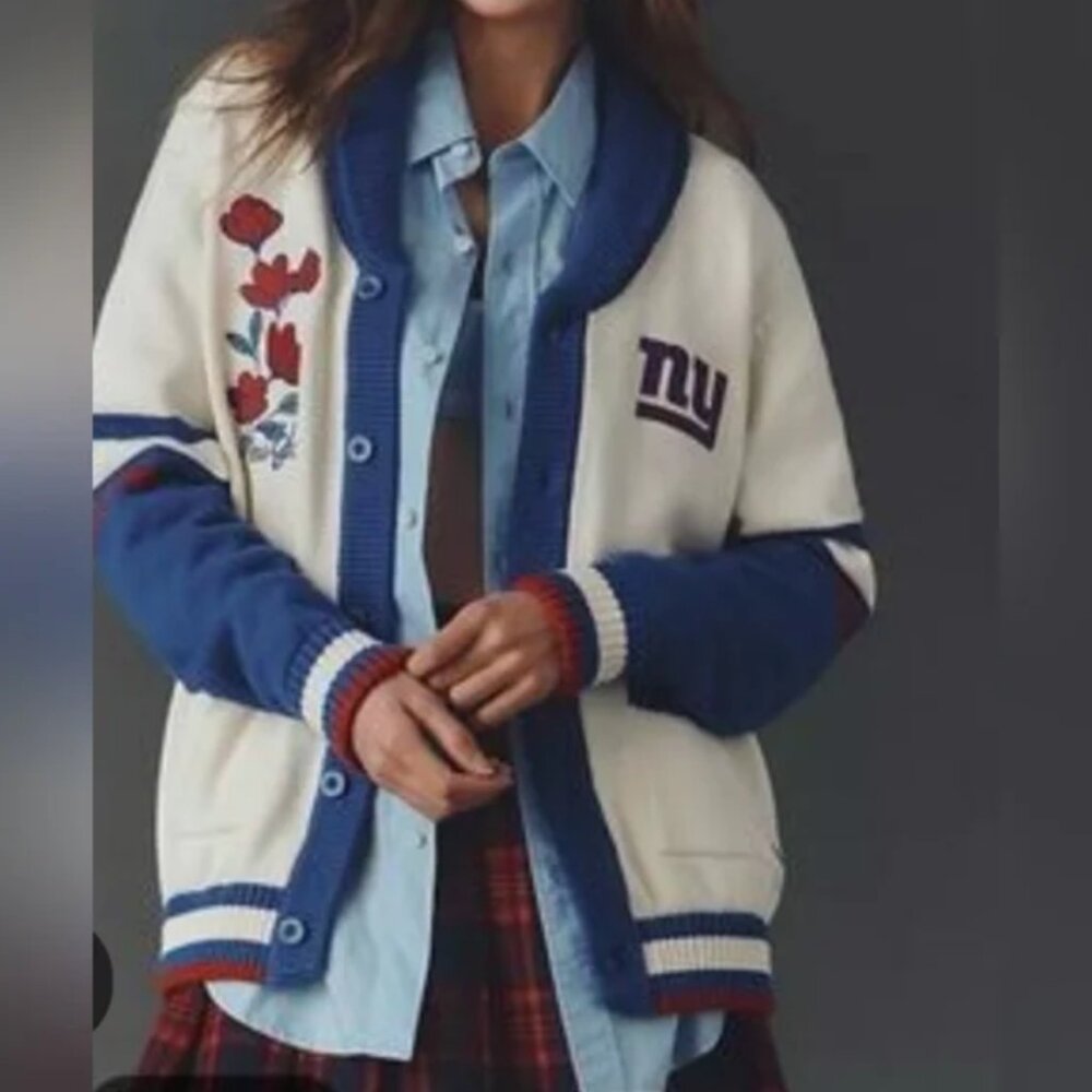 Anthropologie The Wild Collective NFL Cardigan Sweater New York NY Giants size S